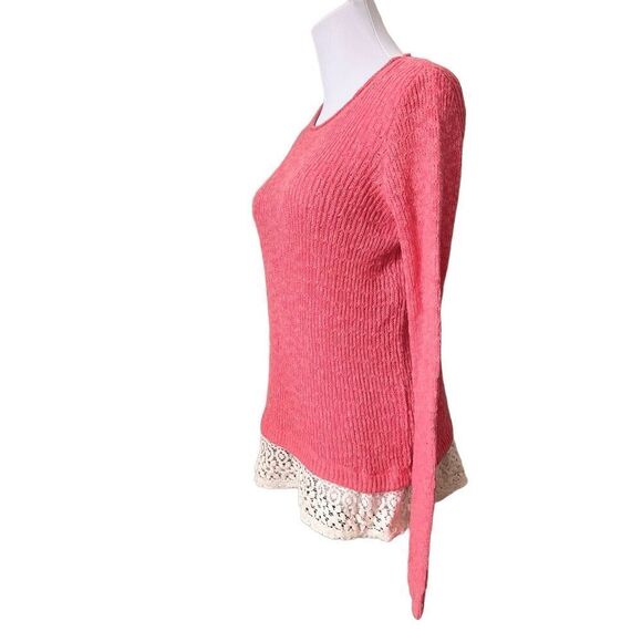Hollister Crew Neck Pink Sweater Lace Shirttail Open Weave Modern sz Small - Picture 2 of 10